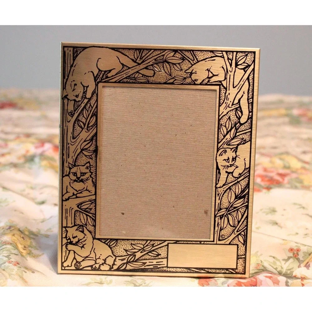 Brass Tone Cat Kitten Frame 3x4 Cottagecore MCM Grandmillenial